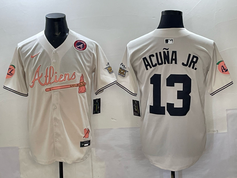 Men Atlanta Braves #13 Acuna Jr white Nike 2025 MLB Jersey 004
